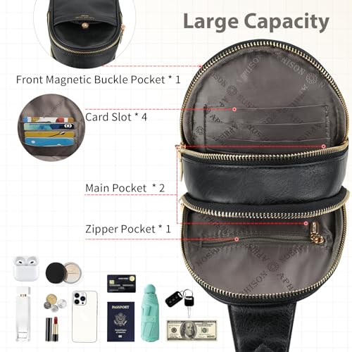 APHISON Small Sling Bag Fanny Packs Cell Phone Purse Vegan Leather Crossbody Bags for Women Chest Bag with Adjustable Strap Black - color: 13-black