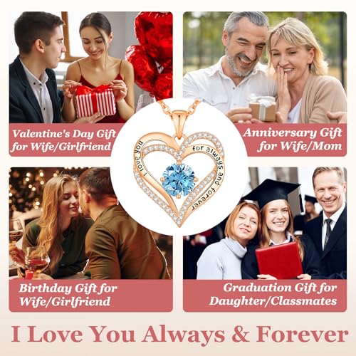 CDE Engraved Forever Love Heart Birthstone Necklace Jewelry Gifts for Women | Hypoallergenic,Nickel-Free & Lead-Free,3 x 3 mm 5A CZ Heart Pendant,Anniversary Christmas Birthday Gift for Girlfriend Wife - color: Birthstone-03-Mar, style: Rose Gold Plated-B