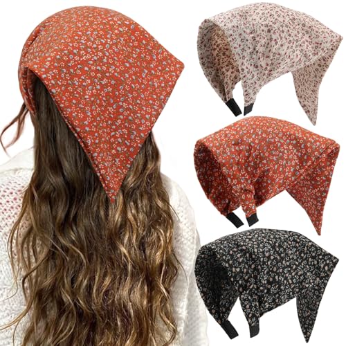 HAIMEIKANG Floral Bandana Headbands for Women Boho Hair Bandanas Scarf Triangle Kerchief Hair Bands Vintage Head Scarf(White + Orange + Black) - color: White + Orange + Black