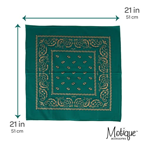 Motique Accessories 22 Inch Cotton Paisley Bandana - color: Green Gold
