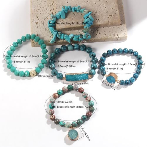 Yomisa 5PCS 6PCS Natural Boho Beaded Bracelets/Bangle for Women Men,Healing Turquoise Jasper Agate Crystal Gemstone Stone Chakra Multilayer Wrap Bohemian Handmade Jewelry Beads Stretch Bracelet Set - color: 5PCS-Blue