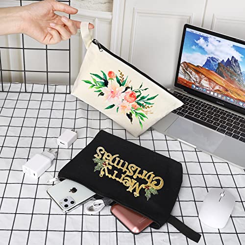 10 Pieces Cotton Canvas Makeup Bag with Bottom, Multi-Purpose Cosmetic Bag with Zipper Travel Toiletry Pouch, Blank DIY Craft Bag Pencil Bag (S, Black) (MN-WB07) - color: Black, size: S
