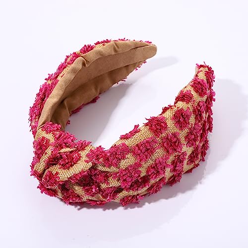 ZITULRY Raffia Knotted Headbands for Women Boho Straw Wide Top Knot Hairband Statement Rattan Woven Pom Pom Hair Hoop Summer Beach Holiday Party Hair Accessories for Girls Ladies Gifts - color: Raffia Hairband Rose Red