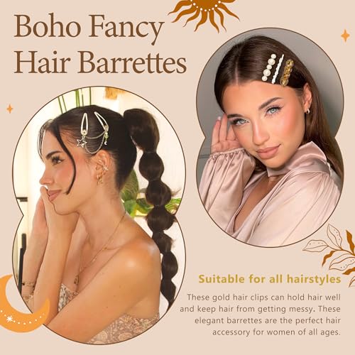 10PCS Hair Barrettes for Women Metal Star Hair Clips Boho Fancy Hair Pins Dangle Moon Y2K Hair Accessories for Women Girls - color: Brown