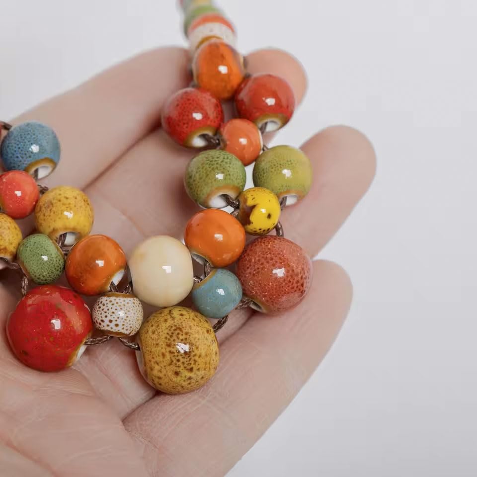 KURTCB Boho Hippie Ceramic Beaded Necklace Bracelet Colorful Statement Chunky Beads Strand Necklace Bracelet Thanksgiving Fall Autumn Jewelry for Women - style: Style 2