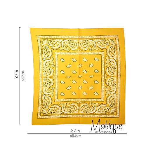 Motique Accessories Extra Large Paisley Bandana 27x27 Inch - color: Yellow
