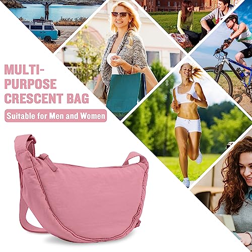 Nylon Crescent Crossbody Bag for Women Purses Trendy Men,Small Travel Sling Bag Hobo - color: Pink, size: Small