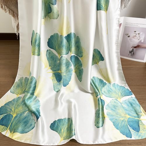 Long Silk Like Scarf Lightweight Satin Scarves Large Sunscreen Shawl Wrap for Women - color: 014.lotus Leaf Green