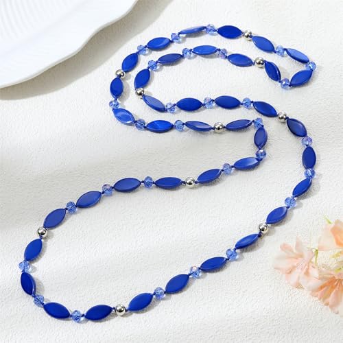 Long 48" Beaded Necklace for Women Boho Knot Strand Chunky Shell Crystal Beads Fashion Costume Jewelry for Gifts - color: Blue
