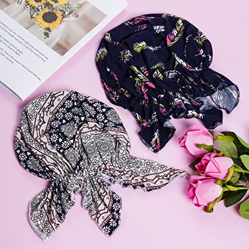4pcs Pre-Tied Chemo Head Scarf Beanie Covers Cap Head Scarves Sleep Turban Hat Women Bandana with Stretch Print Ruffle - color: Multicolor