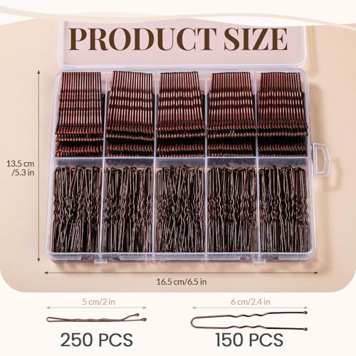 YGDZ 400 Counts Brown Bobby Pins Hair Pins Set for Women, 2inch Bobby Pins for Buns, 2.36inch Brown U Shaped Hair Pins for Styling, Hair Accessories for Women, Wedding - color: Brown