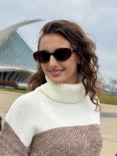FEISEDY Sunglasses Womens, Retro Oval Cateye Sun Glasses Men, Small 90s Style B4128 - color: Tortoise