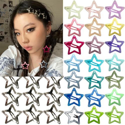 20 PCS Sparkling Star Hair Clips Snap Hair Accessories Non Slip Clips for Girls Women Metal Hair Clip Star Hair Barrettes Stars Hair Clips for Women Stars Hair Clip - color: Multicolor Sparkling1.22" (30PCS)