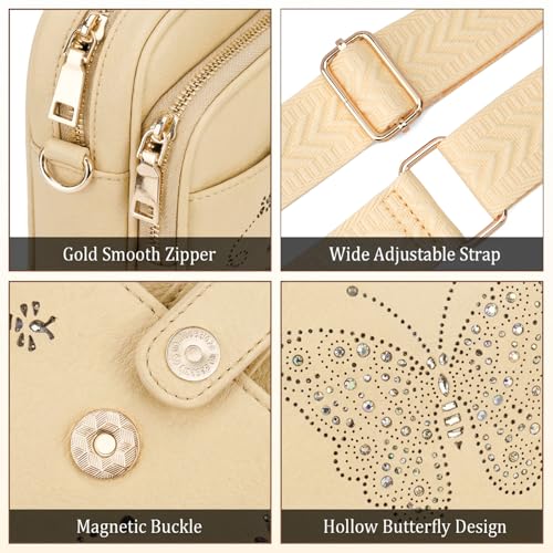 KITEVIUN Crossbody Bags for Women Leather Crossbody Purse Small Shoulder Phone Purse with Adjustable Strap & RFID Card Slots - color: 07-yellow