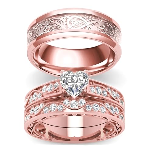 3Pcs Moissanite Wedding Rings Sets for Couples, s925 10K 14K 18K Real Gold Wedding Rings Sets for Him and Her, Customized Matching Engagement Bands Set for Men and Women Free Engraving - style: Style-2
