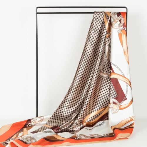 RIIQIICHY Head Scarf for Women Like Silk Scarf Hair Scarf Printed Square Scarf Bandanas for Women 35 Inches - color: Camel/Orange/Brown