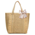 Peicees Straw Woven Bag for Women- Beach Tote Purse with Leak-Proof Lining Summer Travel Vacation Boho Shoulder Bag Large 17L - color: Khaki