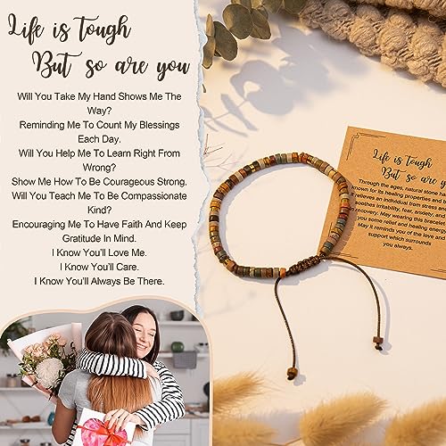 Inspirational Gifts Bracelets for Women: Mothers Day Birthday Gifts for Mom Women Friends Sister - Healing Natural Stone Beads Bracelets Thinking of you Get Well Soon Gift for Women - color: A-A JASPER STONE-LIFE IS TOUGH