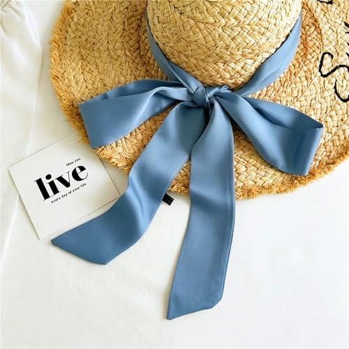 Long Thin Skinny Scarf Satin Neckerchief Ribbon Tie Waist Belt for Women - color: Blue