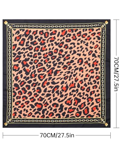 AWAYTR 27.5” Square Satin Head Scarf Hair Scarf for Women's Hair Silk Bandana for Women Silk Head Wrap for Sleeping - color: Leopard (Oil Green)