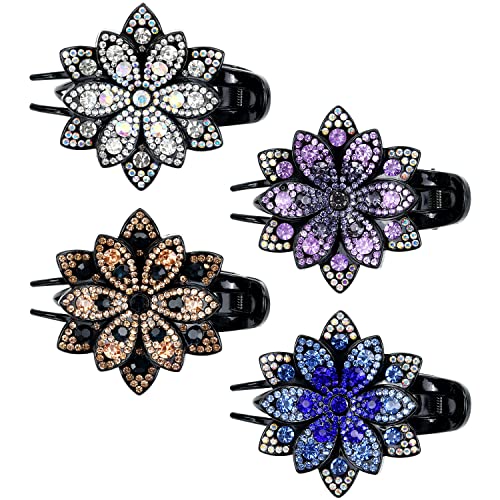 inSowni 4 Pack Luxury Fancy Glitter Sparkly Crystals Rhinestones Decorative Plastic Flower Hair Claws Clips Floral Barrettes Bun Hairpins Clamps Korean Hair Accessories for Women Girls Thick Long Hair - color: 4 Pack Fancy Sparkly Rhinestone Flower Hair C