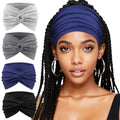 AQOKKA Extra Wide Headbands for Women Large Turban Headband Non Slip Boho Elastic Hairband Hair Twisted Knot Head Bands Accessories - color: 4 Pcs Solid: Navy Blue, Black, Dark Grey, Light Grey