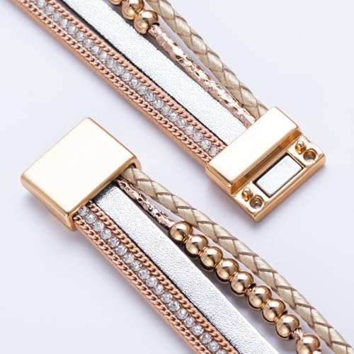 FANCY SHINY Boho Leather Wrap Bracelet Stackable Infinity Chunky Cuff Bracelets Western Hippie Outfits Jewelry Valentine Gifts for Women - color: Gold/Silver