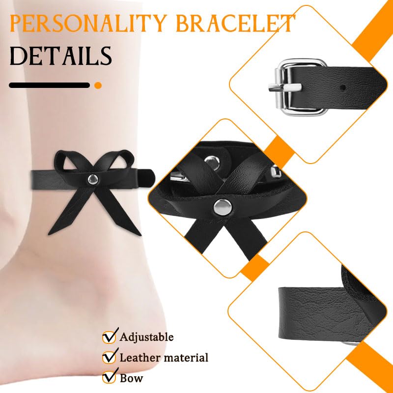 Valentines Day Gifts for Women Ankle Bracelet Black Leather Bow Anklet Sexy Foot Wear Accessories Punk Gothic Leg Chain Footcuff Date Night Adult Play Anklet Ankle Decorations for Women Ladies