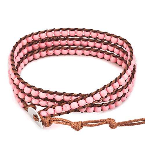 Layered Leather Handmade Bracelet Boho Bohemian Style Multilayer Crystal Glass Natural Stone Beaded Wrap Bracelets Collection for Women - style: BR580