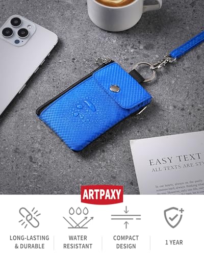 Artpaxy Minimalist Wallet For Mens Womens, Keychain RFID Blocking Zipper Small Wallet with ID Window 2 Lanyards,Water Resistant Travel Cash Card Coin Case Boys Girls - color: Blue, style: Casual