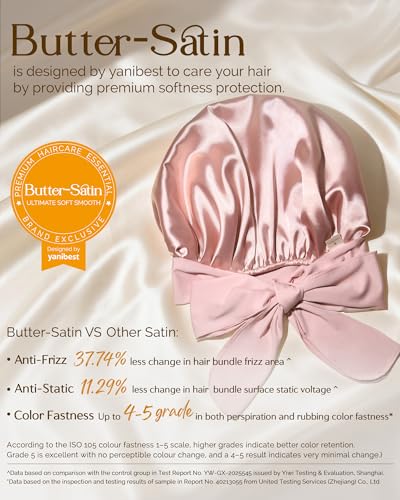 YANIBEST Adjustable Satin Bonnet for Sleeping Women Double Layer Hair Wrap Reduce Friction Prevent Frizz Natural Curly Hair - color: Blush Pink