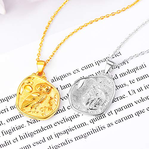 ChicSilver Coin Necklace Sterling Silver Vintage Round Circle Disc Dainty Coin Pendant Necklaces for Women - color: Style C - Silver