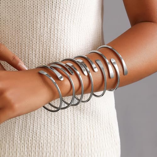 Gold Bangles for Women, 12 Pcs Boho Stackable Bracelets Multi Layer Textured Chunky Bracelets Jewelry Set for Women - color: 6 pcs silver bangles