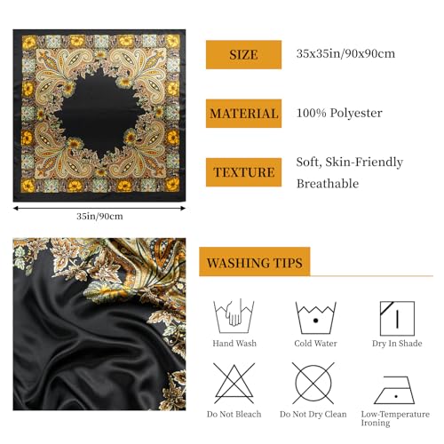 QIUTIMIY 35"x35" Like Silk Head Scarf for Women Satin Feel Large Square Scarf for Hair Wrapping and Sleeping Fashion Bandana - color: (90cm)square Scarf 19