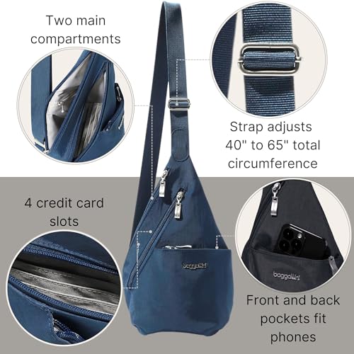 Baggallini Mini Sling - 12x7" Sling Crossbody Bag Backpack with Adjustable Shoulder Strap - color: Pacific