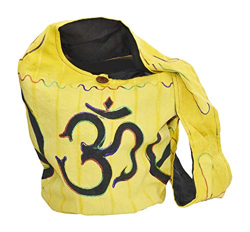 Mandala Crafts Hippie Bag, Large Boho Hobo Purse for Women, Crossbody Shoulder Sling Bags for Indie Style Bohemian Accessory - style: Bright Yellow Om