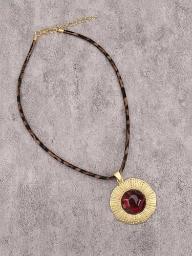 GelConnie Leather Necklace for Women Round Wooden Pendant Long Leather Choker Vintage Sweater Necklace Gold Chunky Boho Necklaces for Women - style: Chunky Gold Boho Necklace