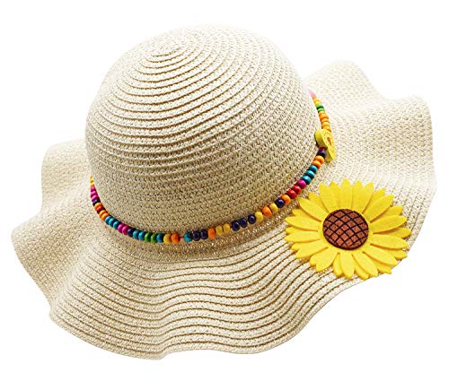 Bienvenu Kids Multi-Colors Large Brim Flower Beach Sun Hats - color: Beigeyellow
