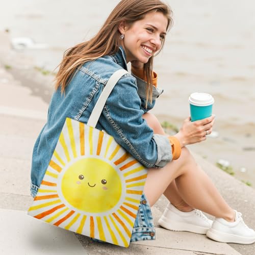 Boho Sun Sunshine Tote Bag, Colorful Canvas Tote Bags, Reusable Grocery Shopping Bag - color: Yellow Sunshine