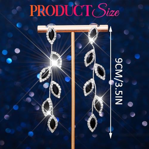 Catery Crystal Wedding Earrings Rhinestones Dangling Earrings Leaf Bridal Ear Jewelry for Brides and Women - color: Black