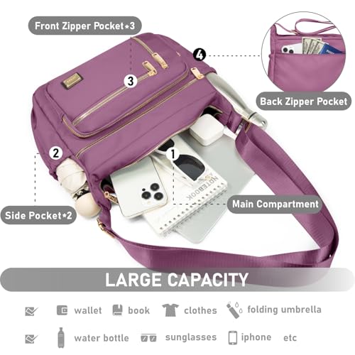 NPBAG Crossbody Bag for Women, Shoulder Purse Handbag Messenger Bag, Trendy Pocketbooks, Waterproof and Multi-Pockets - color: Plum