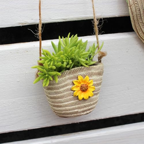 Resin Bag and Straw Hat Succulent Planter,Boho Straw Hat Wall Hanging Flower Pot,Garden Decorative Hanging Flower Pot with Drainage Hole,Plant Container Gift - color: Design-1