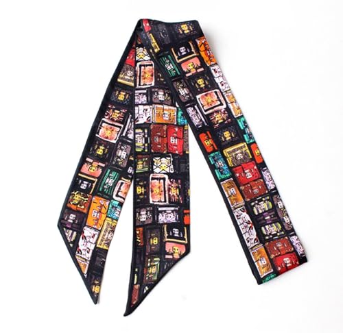 JERLA 100% Mulberry silk Scarf bag scarf Head Hair Ribbon Handbag Handle wrap Tie Bundle Neckerchief Scarf for women - color: Color Grid
