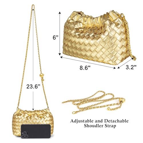 Joryin Woven Women's Crossbody Bag & Evening Purse, Trendy Dumpling Clutch & Hobo Cloud Shoulder Bag Trendy Dumpling Clutch - color: Woven Leather-golden