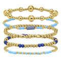 Gold Beaded Bracelets for Women: 14K Gold Bracelets for Women Trendy Dainty Gold Ball Bracelet Stack for Womens - Boho Stretch Bracelets Jewelry Sets with Cross Fashion Accessories Gifts for Women - style: Pearl