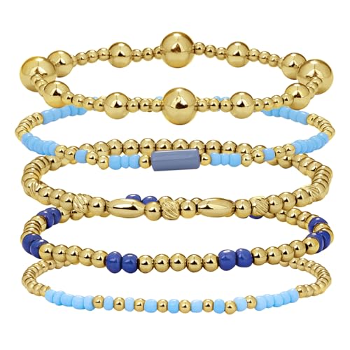 Gold Beaded Bracelets for Women: 14K Gold Bracelets for Women Trendy Dainty Gold Ball Bracelet Stack for Womens - Boho Stretch Bracelets Jewelry Sets with Cross Fashion Accessories Gifts for Women - style: Pearl