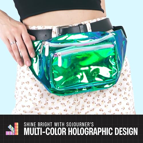 Fanny Pack Belt bag - Crossbody Waist Bag for Men or Women - Hands-Free, Waterproof Large Bumbag for Hiking, Running, and Travel (Holographic Transparent - Aqua) - color: Transparent - Aqua