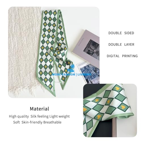 Hair Head Neck Bag Long Scarf Versatile Wrap for Women Soft & Lightweight for Everyday Chic - color: 29 Green Square Love 3.7 X 38 Inch