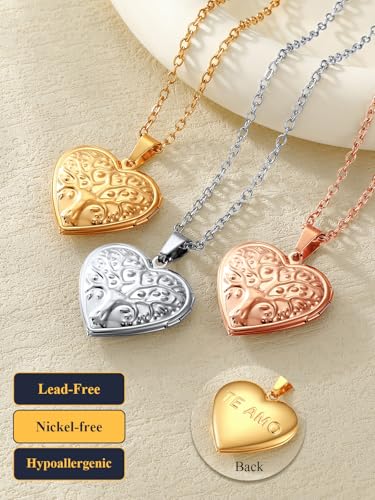 U7 Women Locket Necklace Platinum 14K Gold Photo Lockets that Hold Picture,Chain 20 Inch Personalized Gift Custom Love Heart Image Necklaces - color: 04# Gold(Tree of Life)