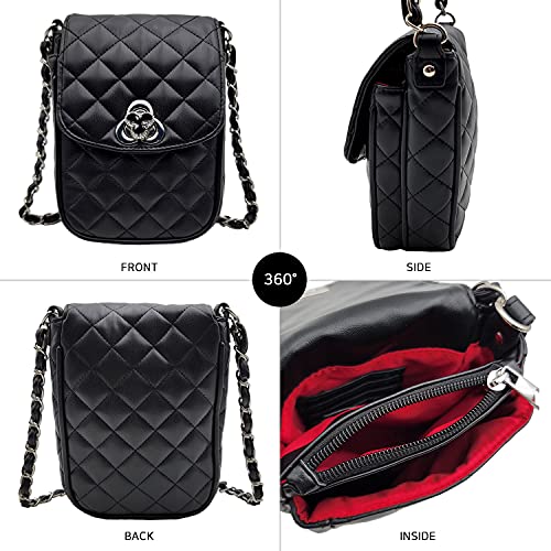 Phone Crossbody Bags for Women Small Vegan Leather Mini Shoulder Wallet Card Quilted Purse - color: C - Black & Silver